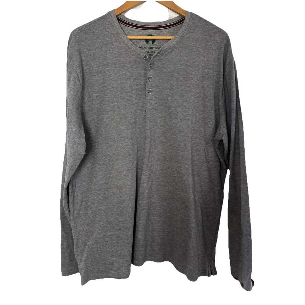 Weatherproof Mens 2XL Gray Long Sleeve Henley Shirt Vintage Original